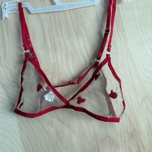 SHEIN Red Floral Sheer Bralette